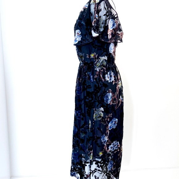 NWT ABS Collection Black Sheer with Velvet Embossed Floral Dress - Picture 5 of 14